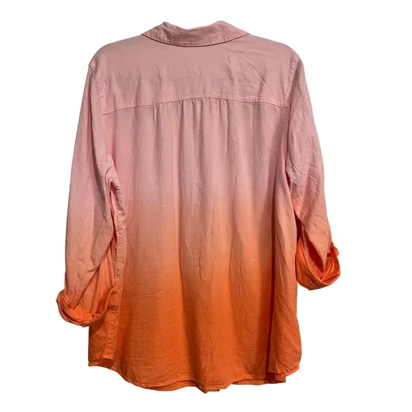 J. Jill Blouse Top Button Front Shirt Pink Orange Gradient Linen Blend Size XL - Image 2