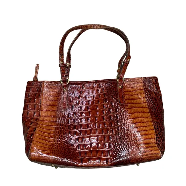 Brahmin Tote Bag Women Large Pecan Brown Fair Croc Embossed Leather Shoulder Bag - Image 4