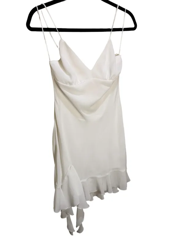 Zara White Satin Drapey Back Ruffle Hem Mini Slip Dress NWT Size S - Image 7