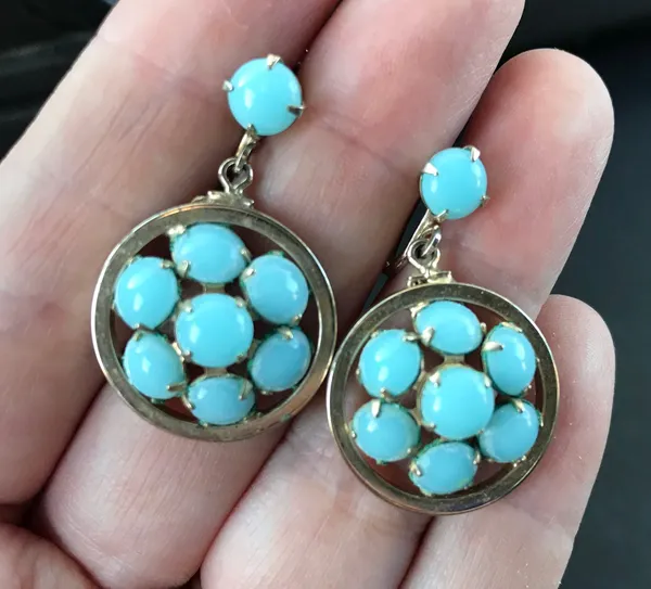 Vintage Aqua Silver Tone Faux Stone Circle Dangle Screwback Earrings Screw Back - Image 3