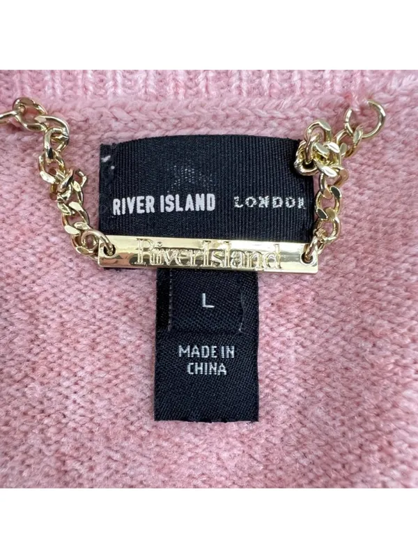River Island V-Neck Oversized Sweater Gold Button Preppy Soft Girl Pink Large - Image 8