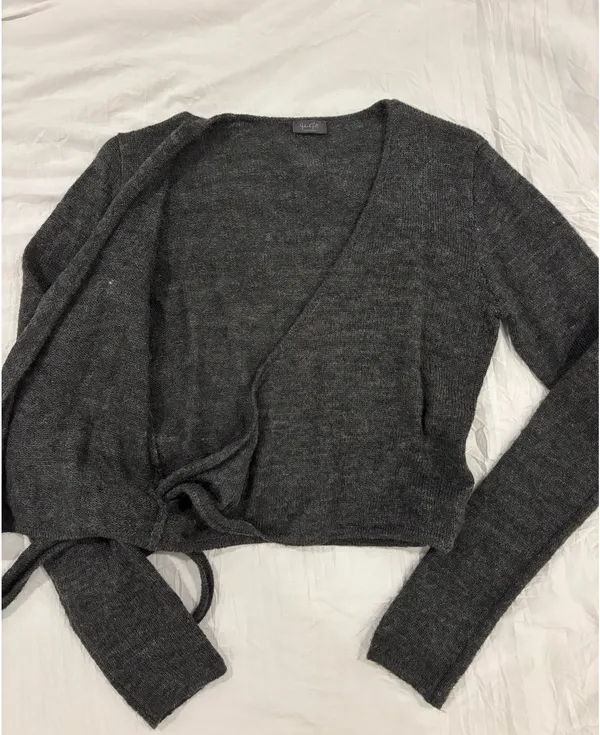 John Galt Brandy Melville Wrap Sweater Dark Gray - Image 2