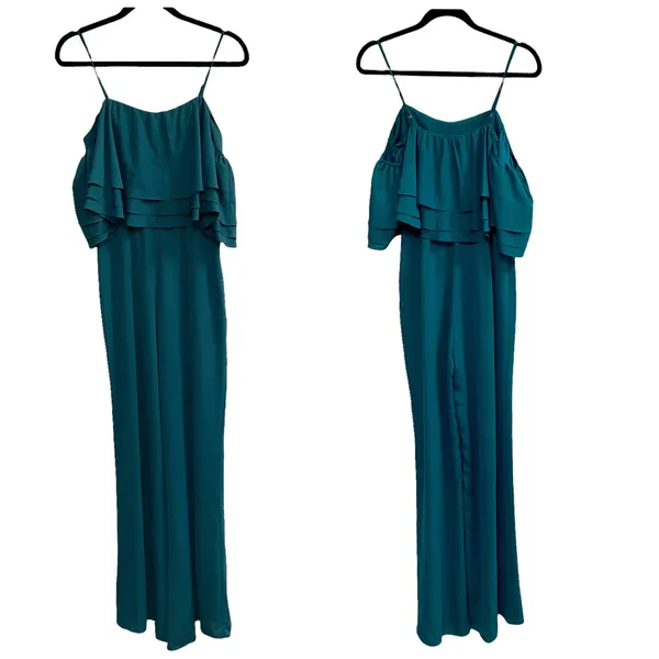 Amanda Uprichard Aida Teal Ruffle Wide Leg Jumpsuit - Image 3