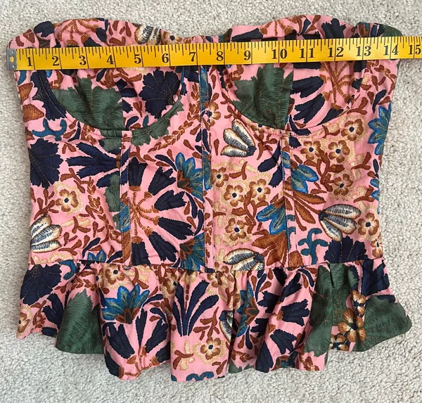 Olivaceous Pink Floral Strapless Top With Peplum Hem - Image 6