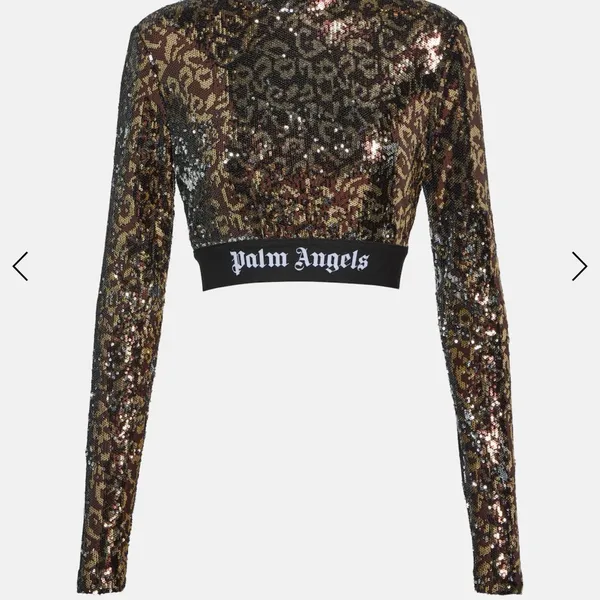 Palm Angels Glittering Sequin Crop Top - Black and Gold - Image 7