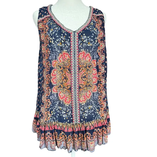bila Boho‎ Ruffle Tank Blouse Sz M Blue Size M - Image 2