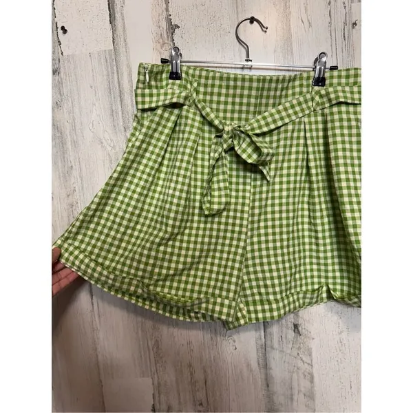 Green Gingham High Waist Tie Front Shorts Size XL - Image 3