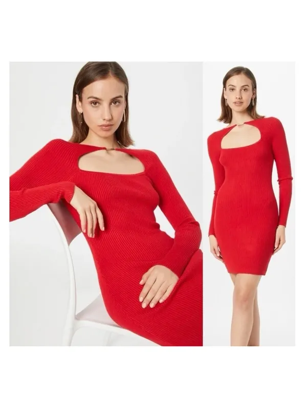 Abercrombie & Fitch ribbed knit red mini dress chest cutout size small bodycon - Image 8