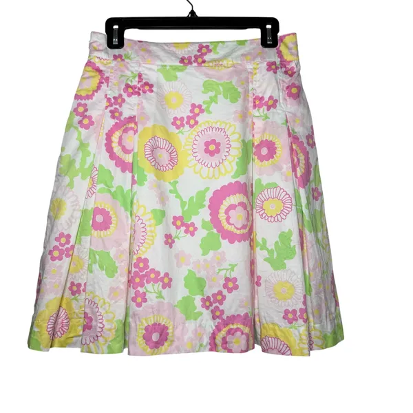 Lilly Pulitzer Floral Pleated A-Line Skirt Pastel 100% Cotton‎ Size 2 Preppy - Image 2