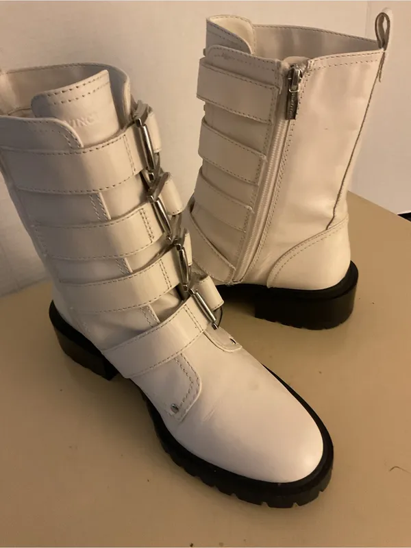 Vince Camuto women White Leather Buckle Strap Combat Boots US 7 - Image 5