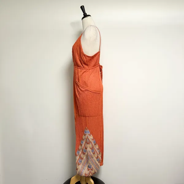 Free People Orange Ribbed Sleeveless Open Back Morning Rise Jumpsuit *FLAWS - Image 4