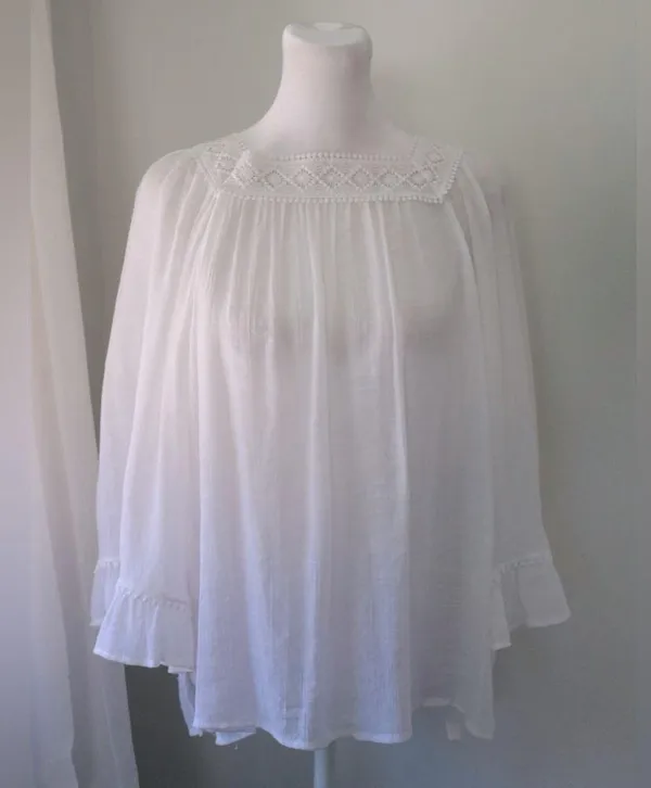 Zac & Rachel Sheer White Embroidered Peasant Blouse - Image 2