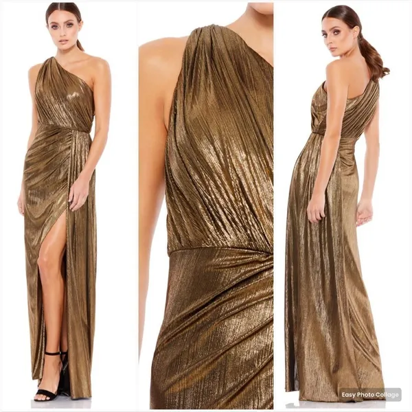 Mac Duggal 26537 Womens Draped One Shoulder Grecian Metallic Gown Dress - Image 5