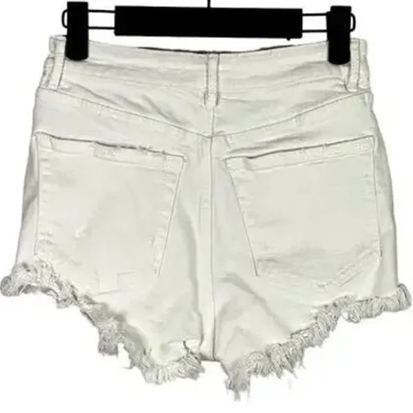 ZARA Cutoff Distressed Jean Shorts Raw Ripped Hem High Rise Pockets 2 White - Image 13