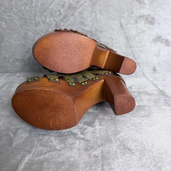 Cape Robbin Platform Sandals Boho Earthy Hippie Block Heel Wood Clog Sz 6 Green - Image 5