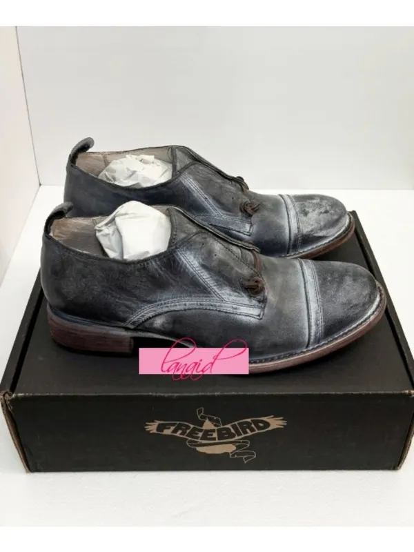 Freebird by Steven Mabel Leather Oxfords Distressed Edgy Grey Steampunk Loafers Flats 10 - Image 12