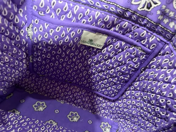 Vera Bradley Purple Quilted Tote Bag Floral Paisley Print Cotton Shoulder Bag - Image 9