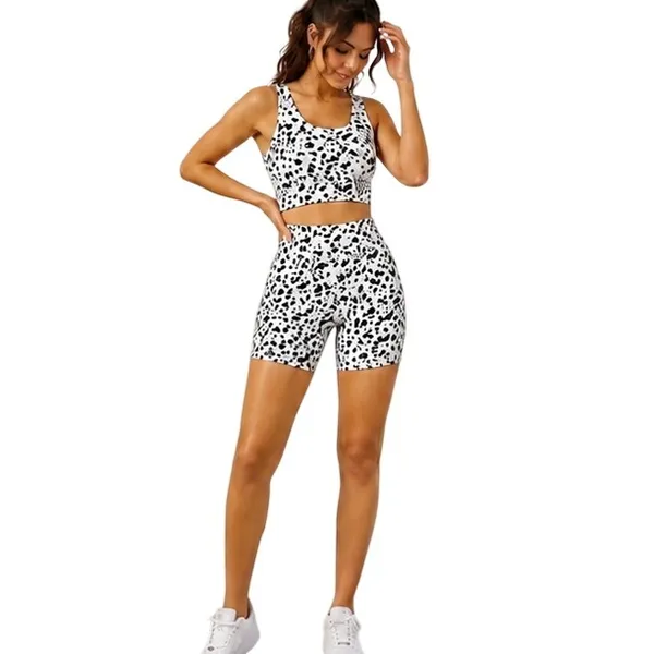 SHEIN Dalmatian Print 2 Piece Activewear Crop Top Shorts Set Petite XS - Image 2