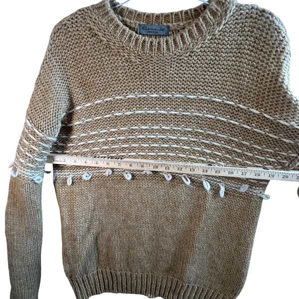 Elsamanda Italy Alpaca Wool Blend Chunky Knit Sweater Tan White Stripe Large‎ L - Image 6
