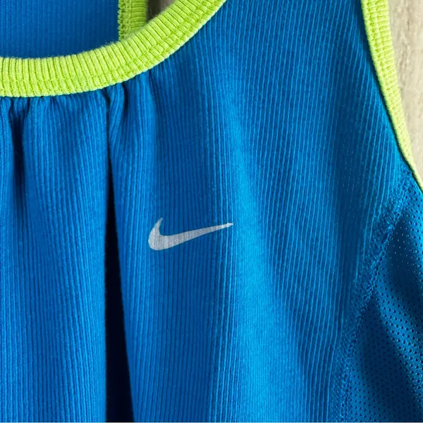 Nike Fit Dry Women's Blue Tank Top with Lime Accents - Image 3