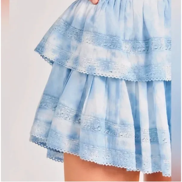 LoveShackFancy Pacific Indigo Hand Dye Ruffle Mini Skirt Blue S - Image 5