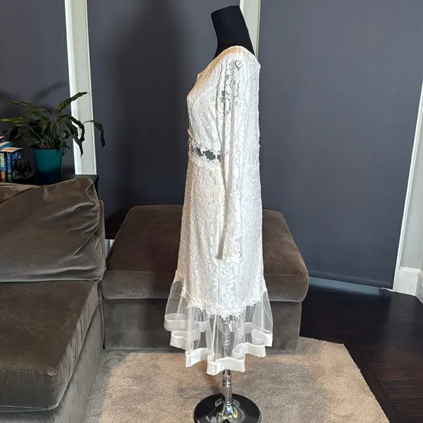 White Floral Lace Mermaid BodyCon Dress Sheer Ruffle Hem Tag XXL (U.S. L) NEW - Image 15