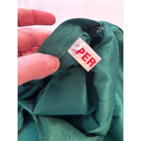 Super Skirt Pleated Midi Emerald Green Shimmer Taffeta High‎ Waisted Small - Image 4
