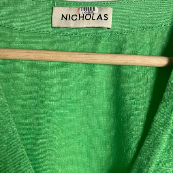 Nicholas Troy Green Linen Button Front Tie Waist Short Sleeve Dress Size 4 - Image 12