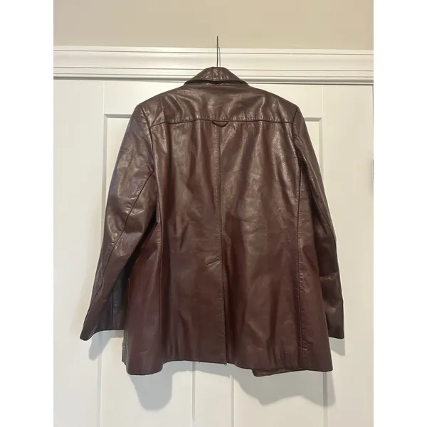 Vintage Etienne Aigner Women 16 Large Dark Red Leather Blazer Jacket Trench Coat - Image 6