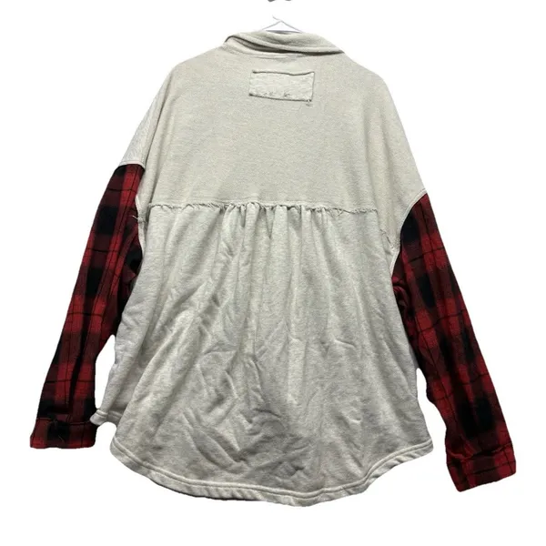 POL Black Plaid Mixed Media Oversized Shacket Women’s Size M YKT19 Boho Hippie - Image 5