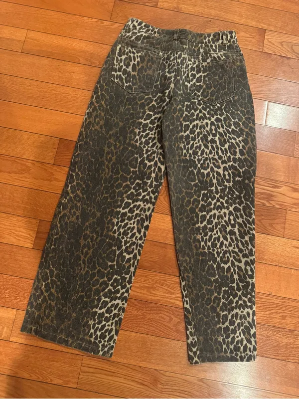 Edikted Wide Leg Leopard Denim Jeans Size Small / 29 Like New - Image 5