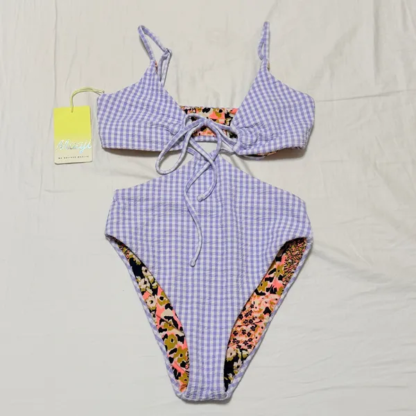 Maaji Lavender Gingham Reversible Trikini One-Piece Swimsuit size Small- NWT - Image 3