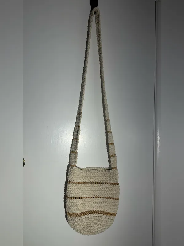 Free People NWOT Cream and Brown Crochet Shoulder Crossbody Bag - Image 3