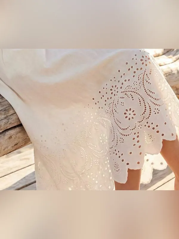 Karen Kane white 💯 cotton elastic waist skirt with eyelet detail. Size MP. NWT. - Image 5
