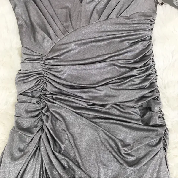 VINCE CAMUTO Silver Fitted‎ Cocktail Dress Size 2 Metallic Ruched Formal New - Image 8