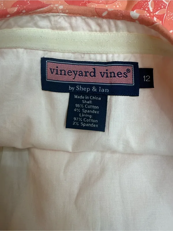 Vineyard Vines Coral and White Strapless Mini Summer Dress size 12 - Image 4