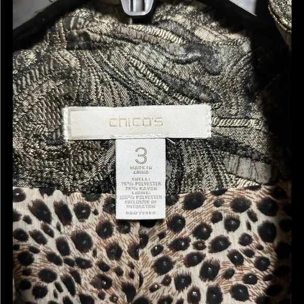 Chico’s Women’s Blazer Jacket Size XL Black Gold Paisley Open Front Lagenlook - Image 4