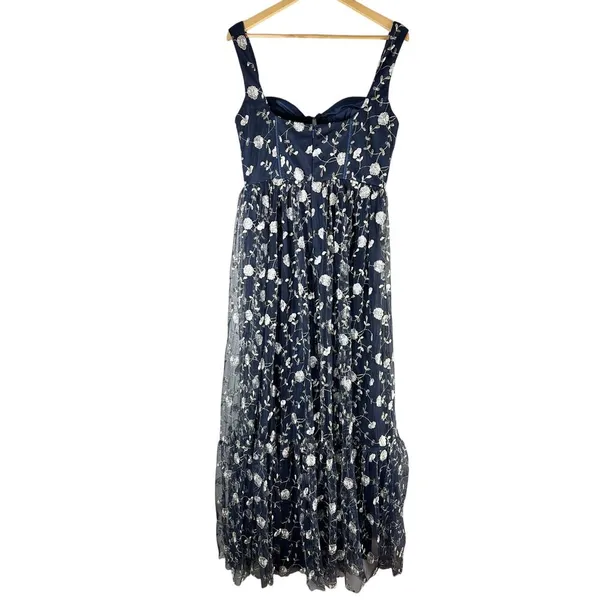 Lulus Gala Invite Navy Blue Embroidered Tulle Bustier Maxi Dress Large - Image 2