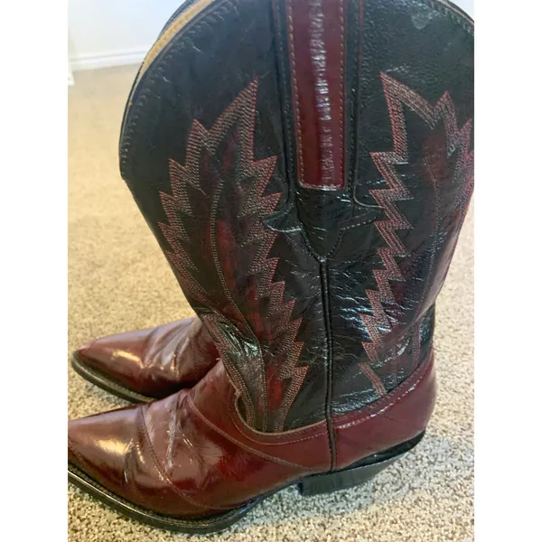 Vintage Montana Womens 6.5 B Cowboy Boots Burgundy Black Two Tone Leather Mexico - Image 4