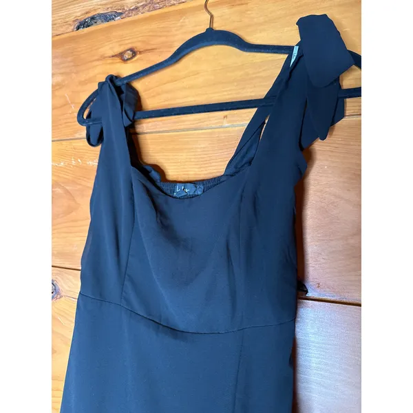 Lulus Summer Invite Black Tie-Strap Tiered Midi Dress Bridesmaid Holiday Small - Image 5