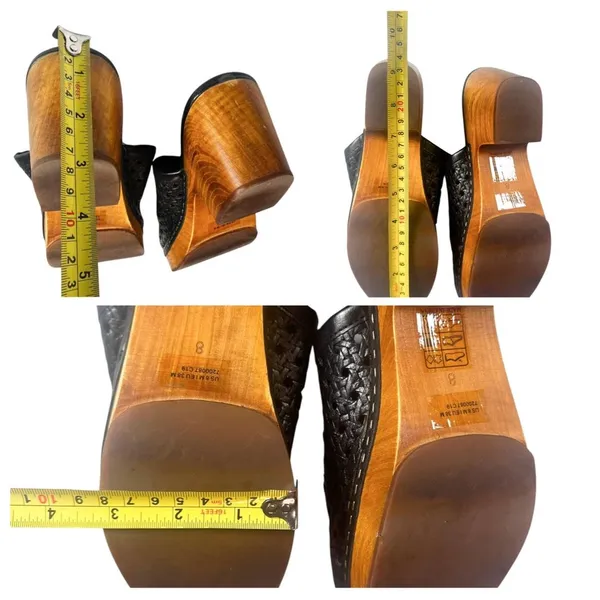 Patricia Nash Woven Leather Wooden Platform Clog Mule Size 8 Black - Image 13