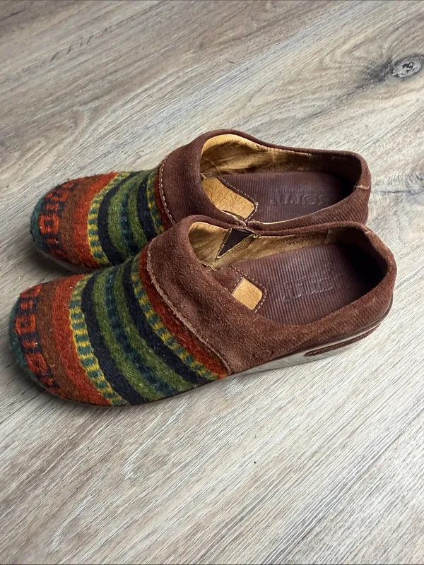 Born Handcrafted Wool Blanket Leather Slip On Boho Southwestern Clogs Size 7.5 - Image 3