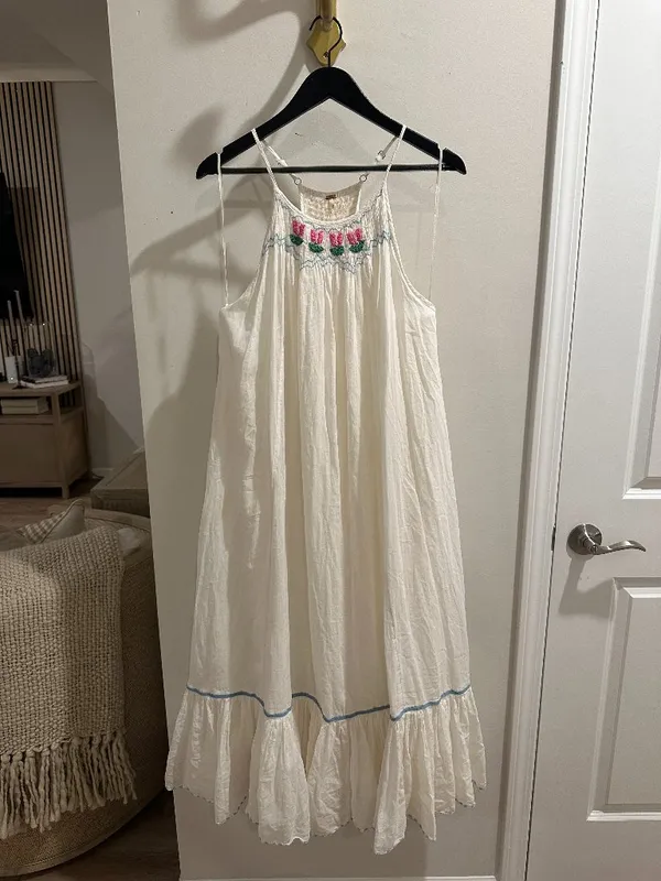 FREE PEOPLE Tip Toeing Tulip Midi Dress in Whisper White Size Small - Image 4