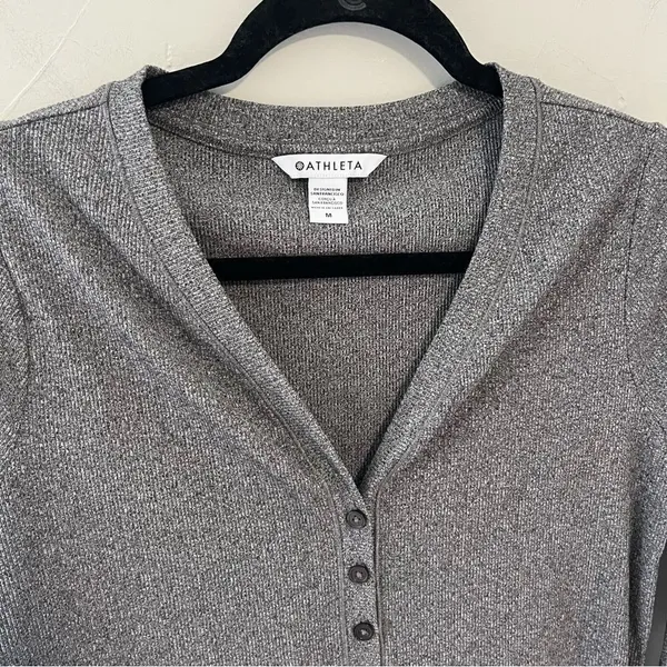 Athleta Uptempo Ribbed Henley Gray Ribbed - Image 4