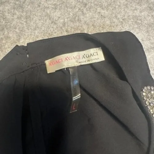 A'GACI Womens Black Rhinestone Halter Neck Layered High Low Blouse Top Size L - Image 7