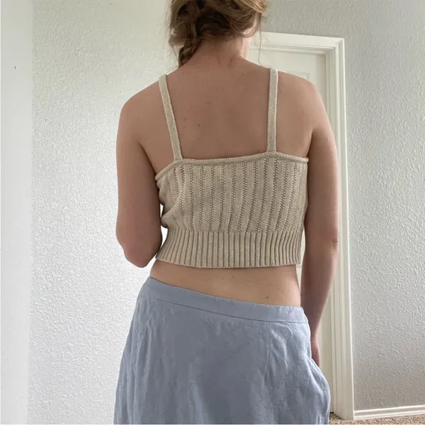 American Eagle Cream Cable Knit Sweater Crop Top - Image 7