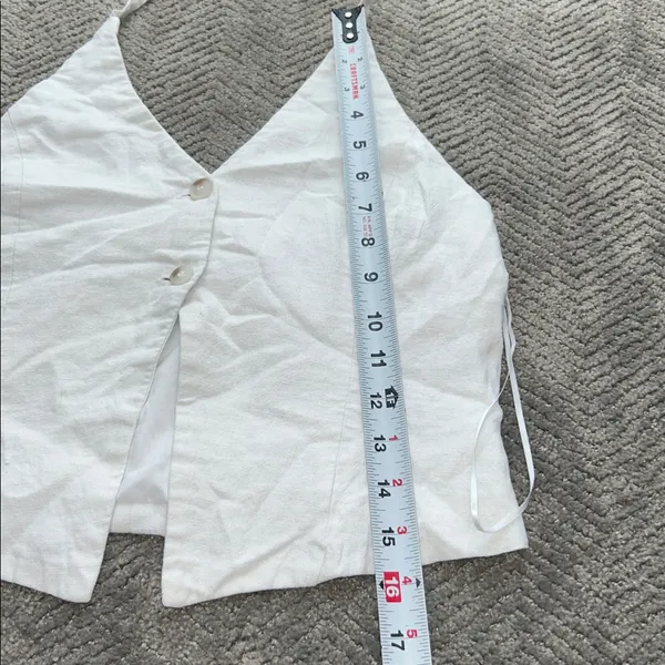 Bershka Linen Blend Halter Crop Top Button Front White Size M - Image 8