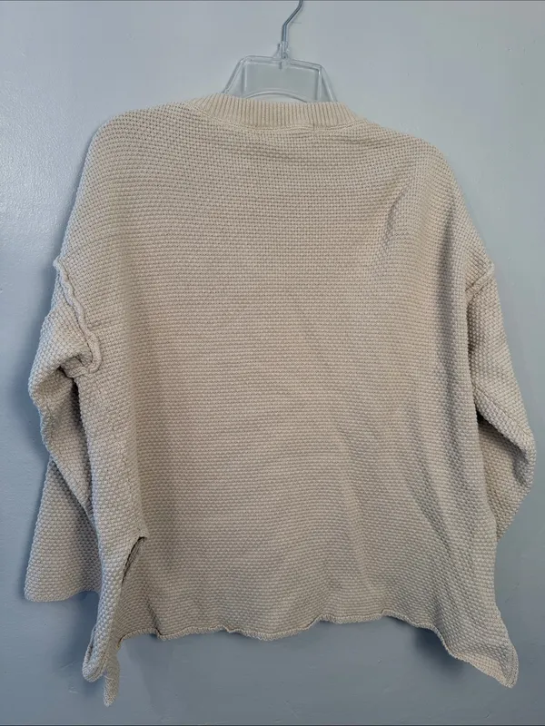 Free People Beach "Hailee" Waffle-Knit Henley Sweater size small cream beige - Image 6