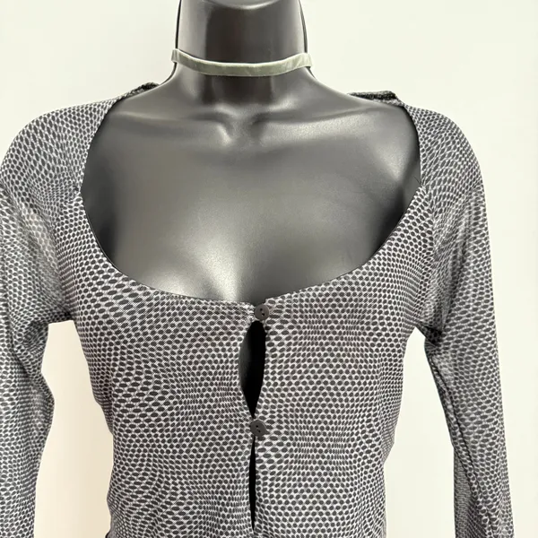 Cotton On Y2K baby Tee‎ cropped Mesh Button Up Crop Top Gray size M - Image 8