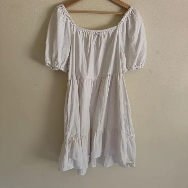 Universal Threads White Cotton Muslin Tiered Puff Sleeve Boho Mini Dress Large - Image 6